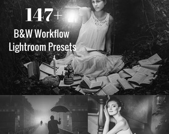 147 Black & White Lightroom Presets Workflow Bundle | Lightroom Presets and Brushes for Professional Photographers | Lightroom 4, 5, 6, CC