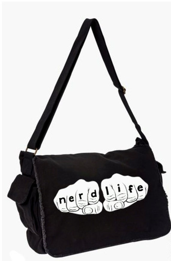 Nerd Life Messenger Bag Hand Screen Printed Cotton Canvas
