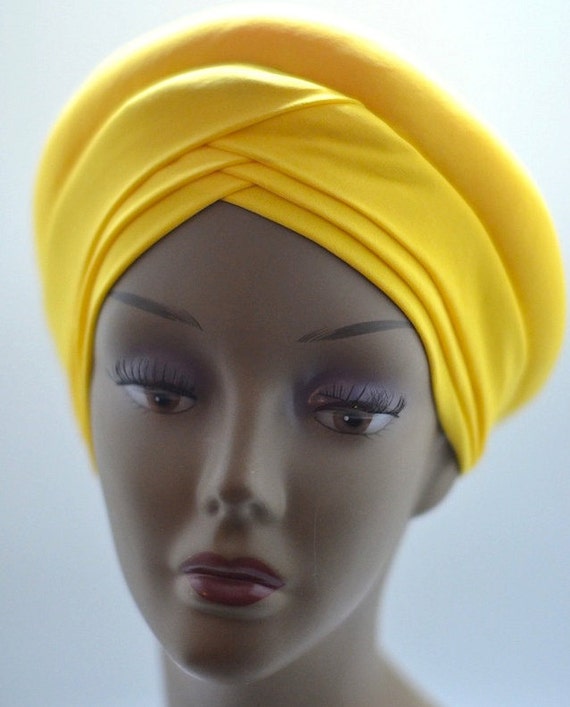 Vintage Style Layered Turban Yellow Turban Retro Turban