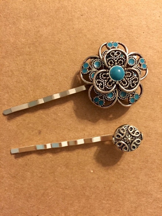 Fall Accessories Turquoise Hair Bobby Pin Silver Bobby
