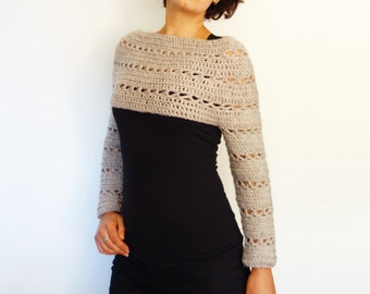 Crochet Pattern - Caramel Cropped Sweater/ Chunky Knit Shrug/Easy Fitted Handmade Top
