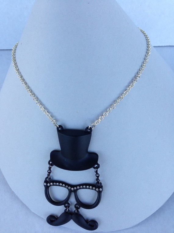 Mustache necklace black top hat mustache by LinkysCraftyCreation