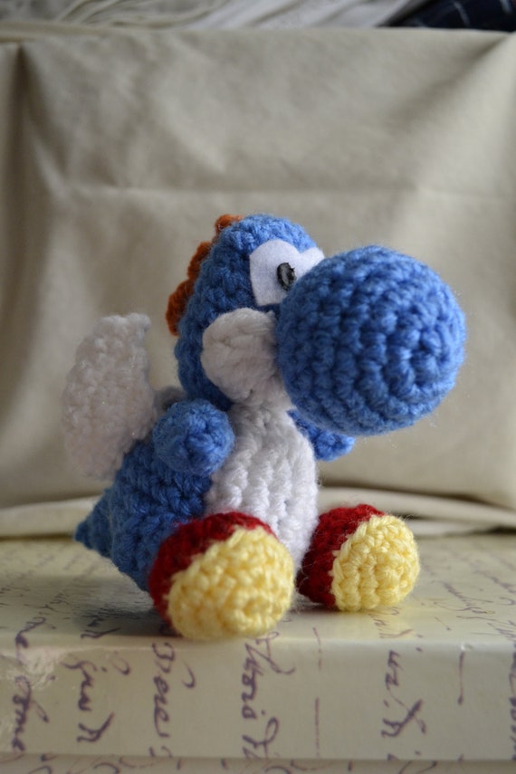 Blue Winged Yarn Yoshi amigurumi plushie