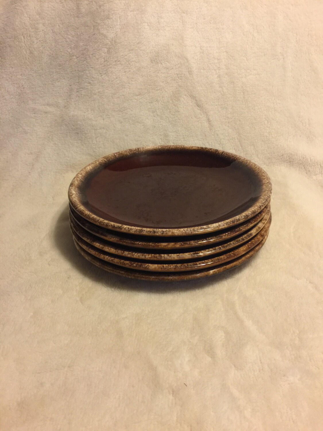 Vintage Hull Pottery Rustic Plates Brown Drip Set of 5 Haute Juice