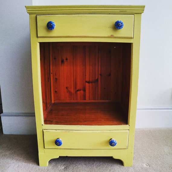 Quirky yellow pine storage unit two drawers small