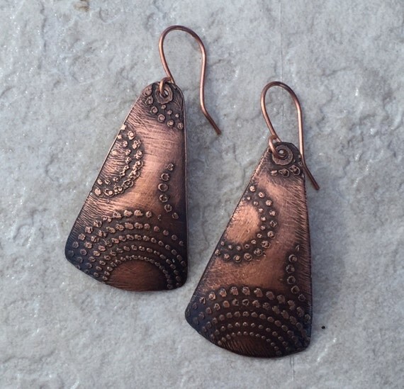 Etched Copper Earrings / Etched Metal Jewelry Item CPS011015