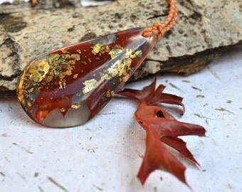 Resin pendant, Real leaf necklace, Eco resin jewelry, Botanical jewelry, Fall necklace, OOAK jewelry, Gift for her