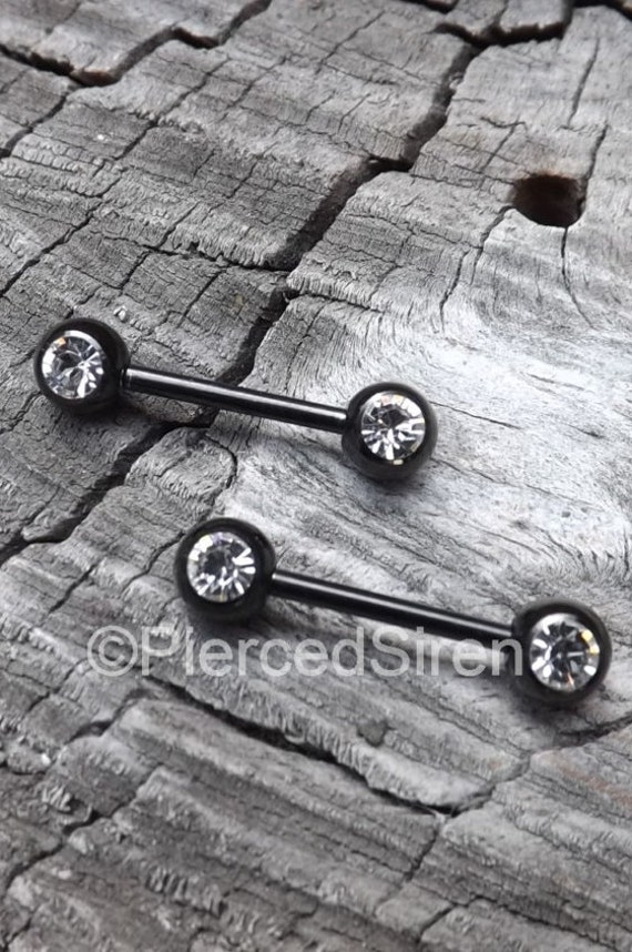 Black nipple piercing jewelry 14g straight by SirenBodyJewelry