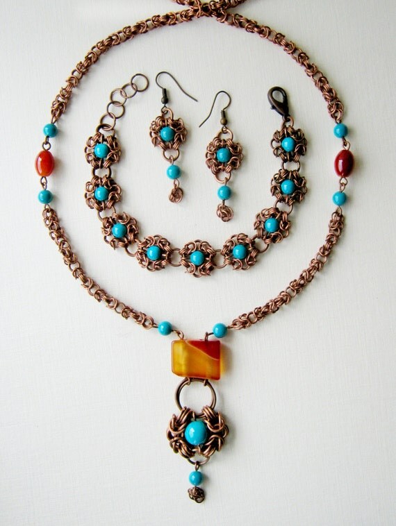 Handmade bohemian style jewelry. Copper necklace and by OllyBijou