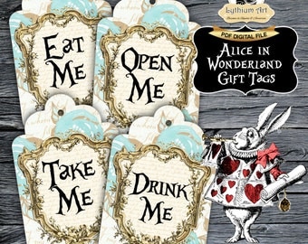 Alice in Wonderland Gift Tags - Alice in Wonderland Printable Tags - Drink Me - Eat Me - Take Me - Open Me - Alice in Wonderland Decor