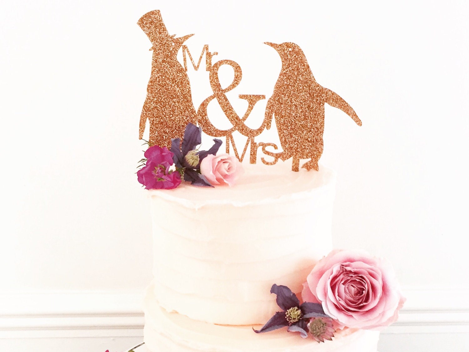 Mr And Mrs Penguin Wedding Cake Topper Medium Size-wedding cake decoration-penguin themed wedding cake-wedding accessories-