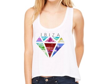 Ibiza Diamond Crop Top Drinking Partying Holiday Festival Boxy Cropped Tank Vest