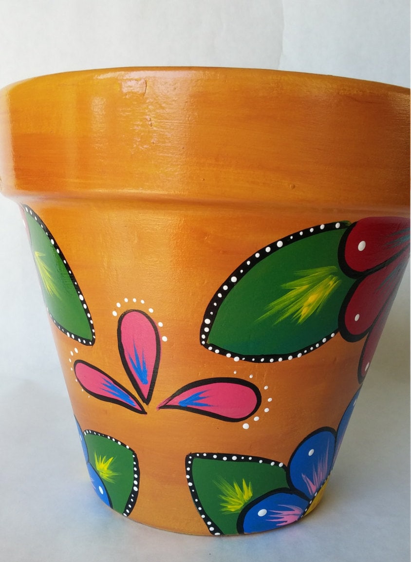 Pottery hand painted flower pot rustic flower pot painted