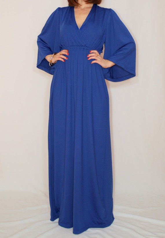 Cobalt blue maxi dress Long kimono dress with sleeves
