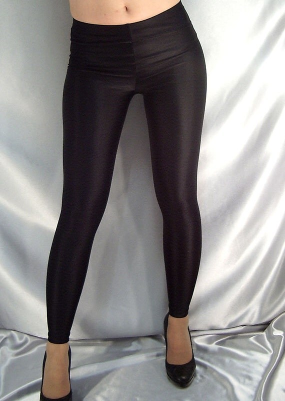 Black thin shiny spandex leggings