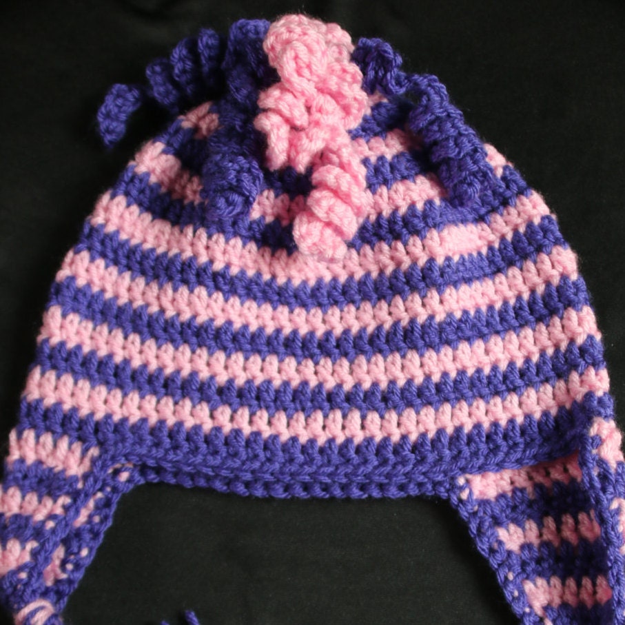 Pink and Purple striped Hat with Curls Crochet Child Photo