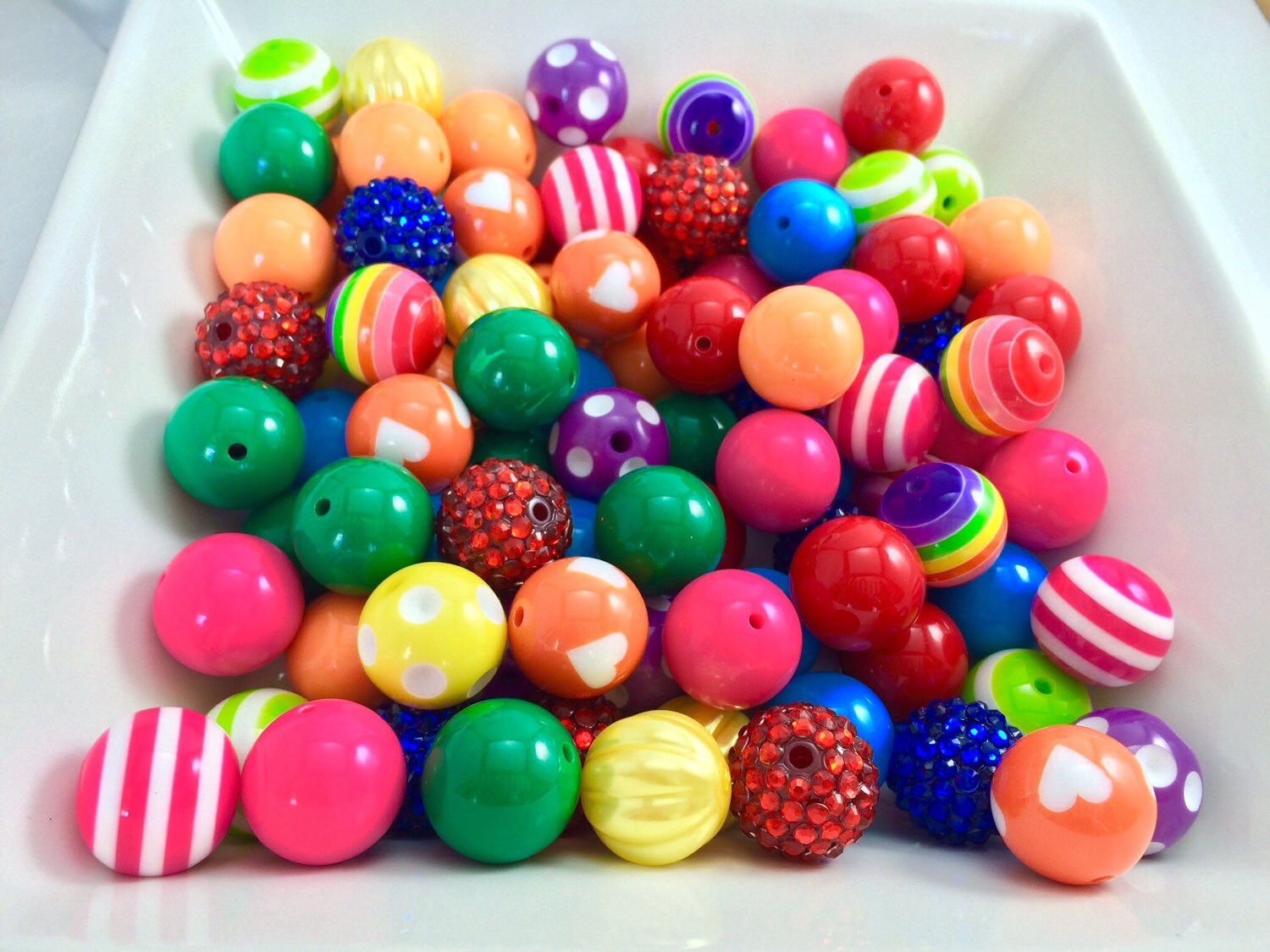 Rainbow Bubblegum Bead Mix 50 ct Wholesale Chunky Beads