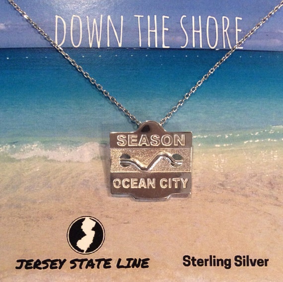 Ocean City Jersey Shore Sterling Silver Beach Badge Necklace