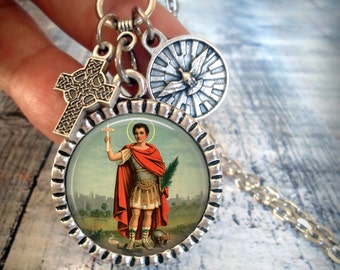 St. Expedite, Expeditus Necklace, Patron Saint, Holy Spirit Medallion, Finely Detailed Italian Cross, Catholic Jewelry, Baptism Gift