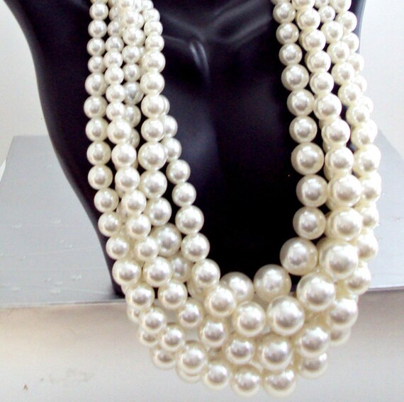 Multi Strand Chunky White Pearls Necklace by SEPearlsAndMore