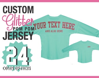 Pennant Custom Glitter Pom Pom Shirt / Personalized Billboard Jersey / Spirit Wear / Gifts For Her / Sparkly Shirt / Glitz Sparkle