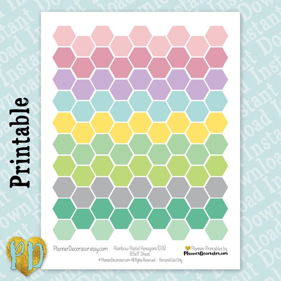 pastel hexagon printable planner stickers large rainbow