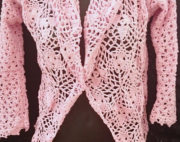 Handmade Pink Cotton Hi-low Crochet Cardigan Hi Low Jumper gift idea ready to ship gift for her high low cardigan pullover Pink Cardigan