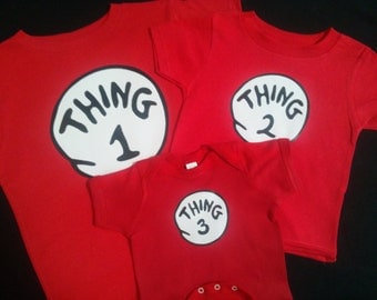 Dr. Seuss THING 1 THING 2 3 4 5 6 7 12 etc. T shirt CUSTOM too