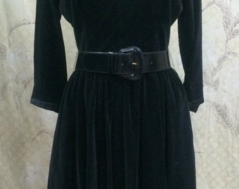 Vintage 1950s Black Velvet Party Dress/Coopertown Fashions, NY