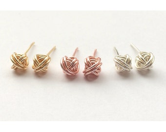 Knot Earrings -Bridesmaid Gift Set 3 4 5 6 7 -Tie the Knot Stud Earring -14K Gold/ Rose Gold-Fill /Sterling Silver -Knotted Proposal Wedding