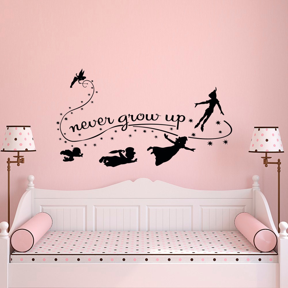 Never Grow Up Wall Decal Quote Peter Pan Wall Decals by PonyDecal