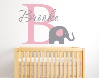 Name Elephant Wall Decal - Girls Name Wall Decal - Baby Nursery Wall Decal - Elephant Wall Decals