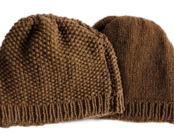 Hand knitted Manx Loaghtan wool beanie hat
