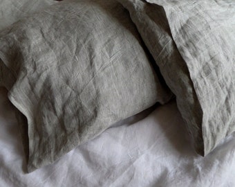 LINEN PILLOWCASE linen pillow cover gray white envelope closure linen pillow case bed linen Standard Queen King Euro custom flax bedding