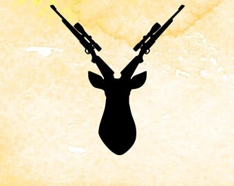Hunting svg, Deer Head with guns silhouette svg file for Cricut, Silhouette, Vinyl Cutters. PDF, antlers svg, gun svg, buck head clipart