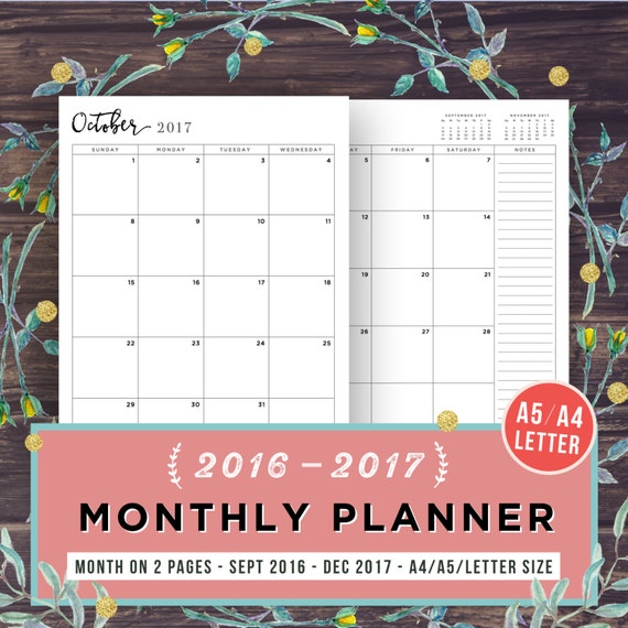 2017 Monthly Planner Printable Filofax A5 by PrintablePineapple