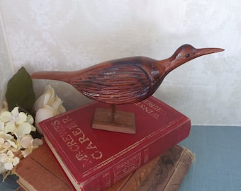 Carved Wood Bird - Wooden Snipe, Hand Carved Bird, Vintage Carved Bird, Wood Bird, Wood Sculpture, Wooden Bird, Vintage Wood Bird