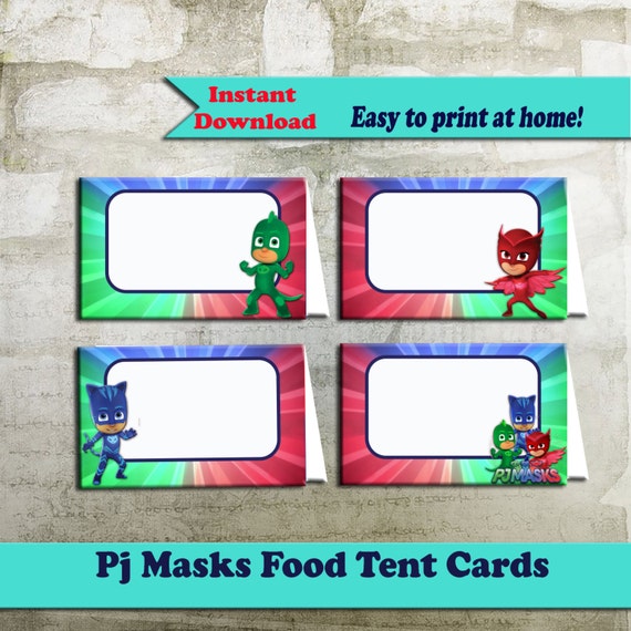 PJ Masks Food Tent Cards Printable PJ Masks by OctopusDigitalStore