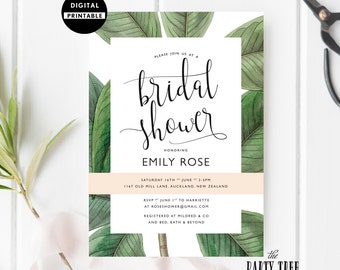 Bridal Shower Invitation Printable , Bridal Shower Invite , Vintage Leaves Bridal Shower Invite , 5x7 , A6 , Leaves Bridal Shower