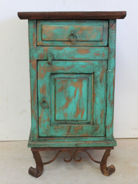 Rustic Night Stand Iron Legs Old fashioned Southwest