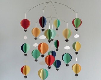 Hot air balloon mobile in soft contemporary brights - baby mobile- mid century modern- scandi baby- oh the places you will go