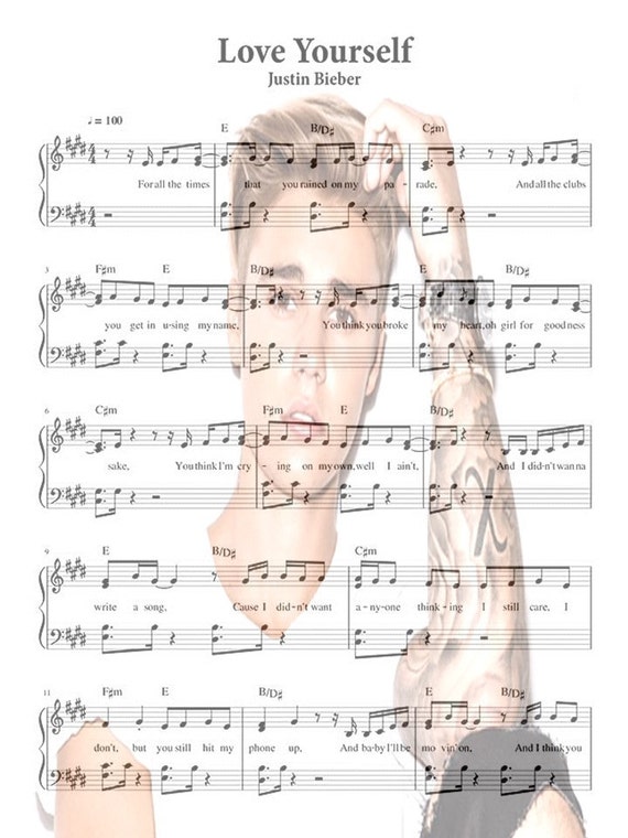 Justin Bieber Love Yourself Piano Sheet Music With Photo 