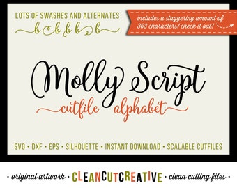 Molly Script Full Alphabet SVG Fonts Cutfile - Gorgeous Multiple Swashes fancy cricut font - Studio3 DXF EPS Silhoutte - clean cutting files