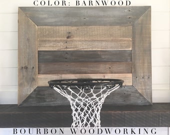 Rustic reclaimed wood MEDIUM backboard with basketball hoop for wall hanging. Fixer upper farmhouse style!