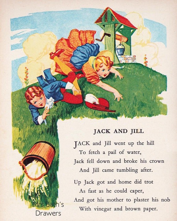 Vintage Childrens Illustration Jack and Jill 1940s