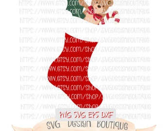 Christmas Stocking Svg, Merry Christmas SVG, Glitter Svg, Teddy Bear Svg, Christmas Svg, Svg Design, DXF, Holiday Svg, Svg Font Files
