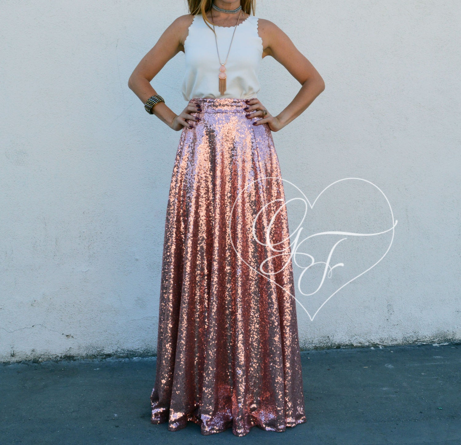 red sequin maxi skirt