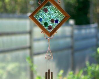 Wind Chime Glass Copper Cedar Suncatcher Windchime