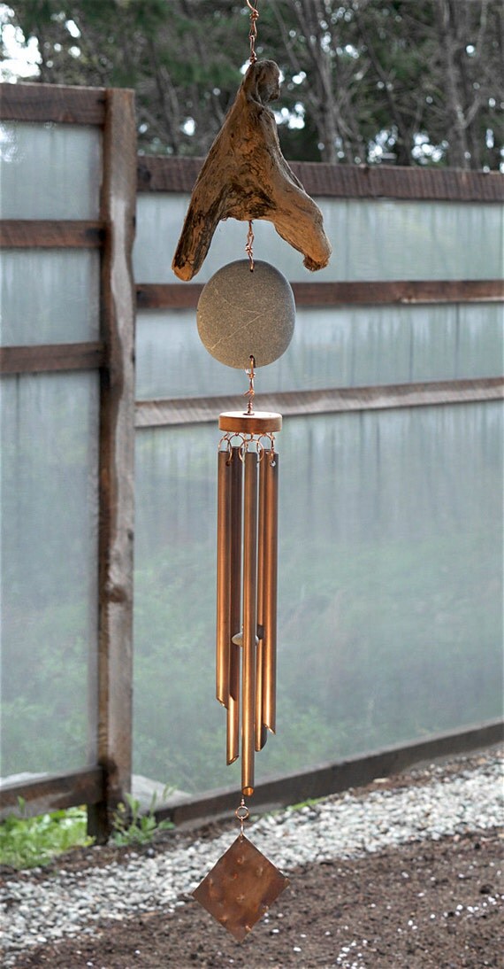 Wind Chimes Natural Driftwood Beach Stone Large by CoastChimes