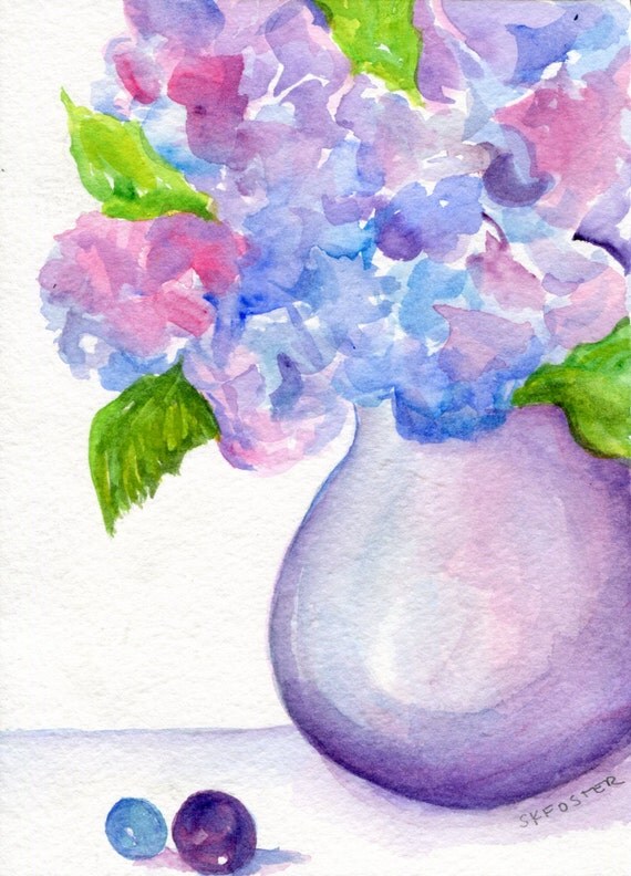 Hydrangeas painting art in Vase original by SharonFosterArt